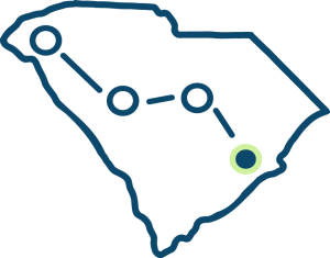 Decreasing line graph overlayed on South Carolina outline